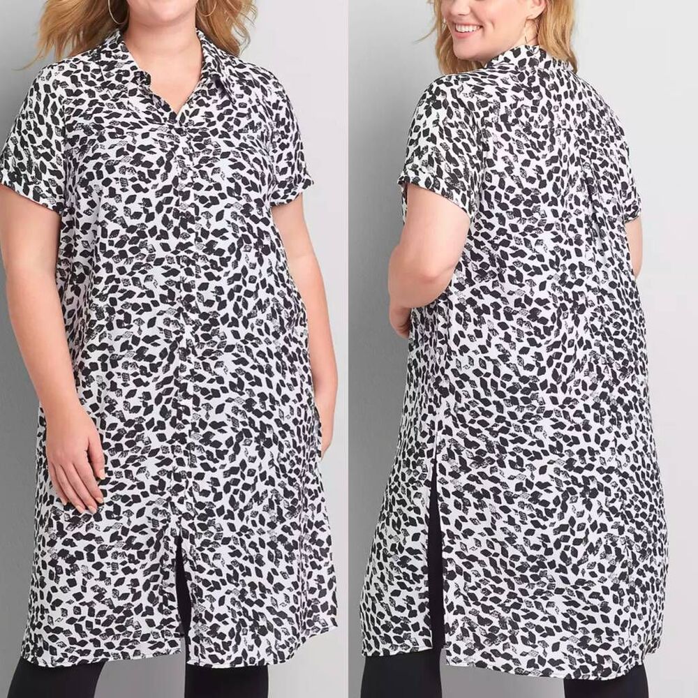 Lane Bryant White & Black maxi button front overpiece tunic top 18/20 2X